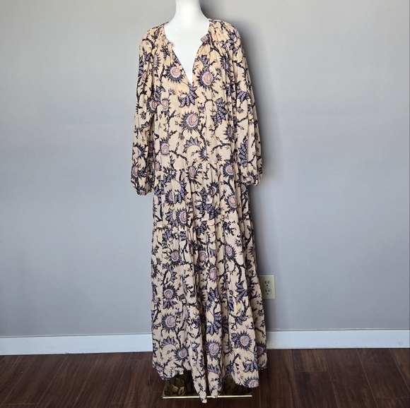 A.L.C. Marcia Printed Cotton Voile Tiered Boho Hippie Dress with Pockets Size 8 - Picture 6 of 11
